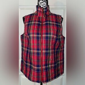 Southern Lady Red Navy Green Plaid Zip-Up Puffer Vest